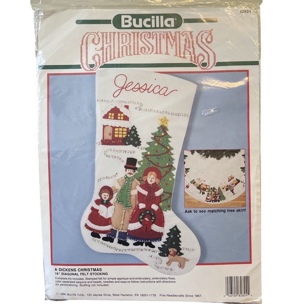 Vtg  NEW BUCILLA Stocking Kit A DICKENS CHRISTMAS Tree Carolers  18" Sealed 1991